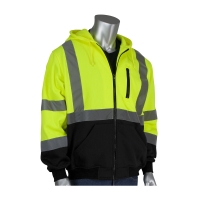 ANSI Type R Class 3 Full Zip Hooded Sweatshirt Lime Yellow with Black Bottom (Large)