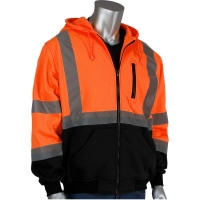 ANSI Type R Class 3 Full Zip Hooded Sweatshirt Orange with Black Bottom (XX-Large)