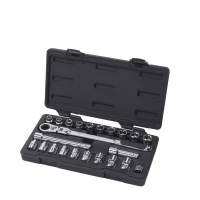 Pass-Thru Vortex Ratchet Set w/ Locking Flex GearRatchet Handle SAE/Metric 23 Piece 3/8" Drive