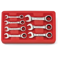 Stubby Combination Ratcheting Wrench Set SAE 7 Piece