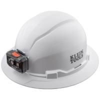 Non-Vented, Full Brim Hard Hat with Rechargeable Headlamp (White)