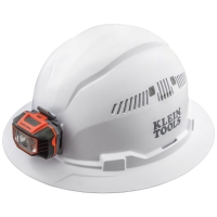 Hard Hat, Vented, Full Brim with Headlamp, White