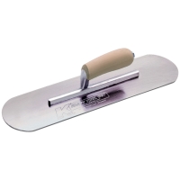 Swedish Stainless Steel Pool Trowel with a Camel Back Wood Handle on a Short Shank 18" x 4"