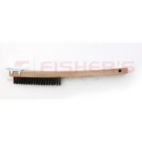 Curved Wooden Handle Handy Cleaning Brush with Steel Scraper (14")